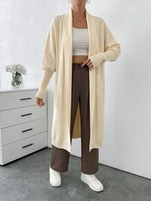 SHEIN كارديجان نسائي ماكسي فضفاض كاجوال بتصميم بسيط - لون مشمشي - مشاهدة 3