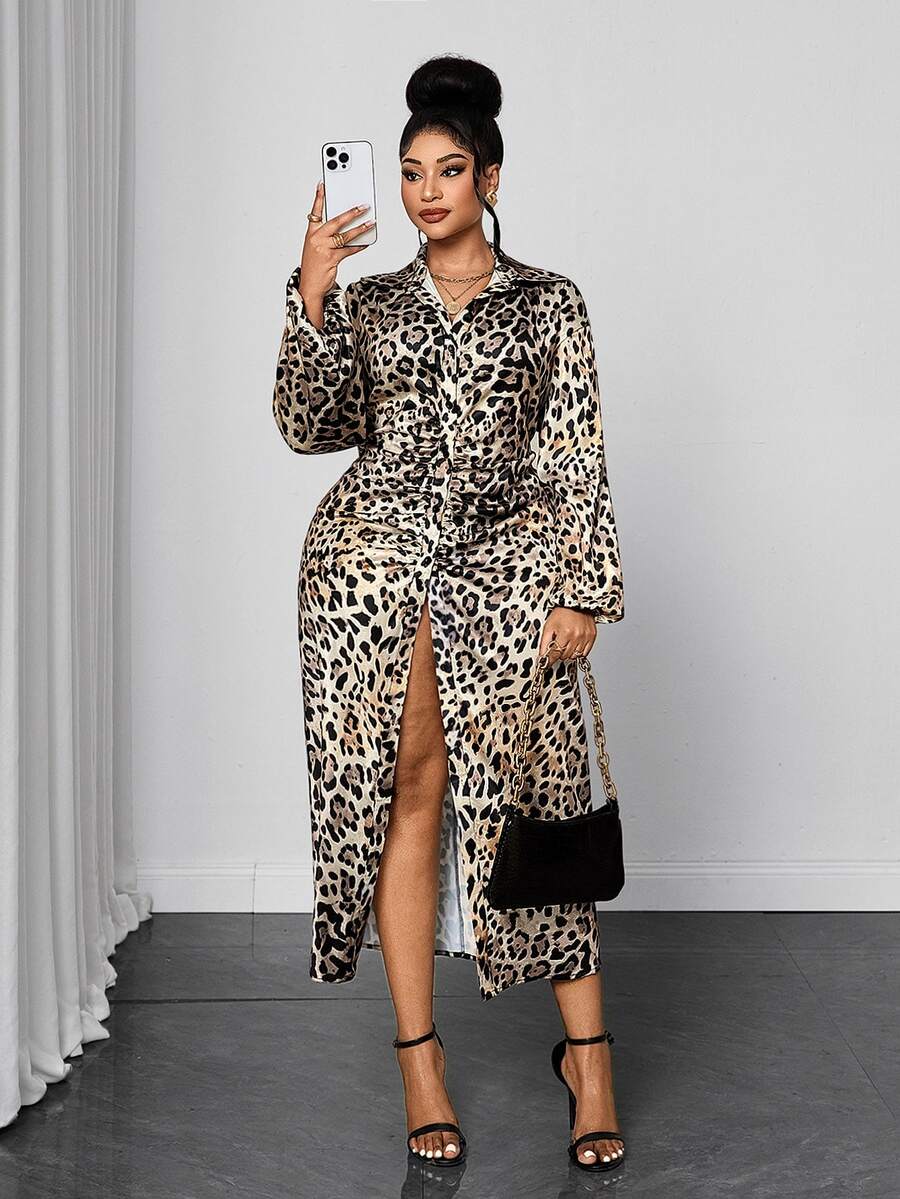 Maweii Plus Size Autumn Long Sleeve Loose Deep Purple Dress Muslim Long Dress High Neck Lantern Sleeve Solid Color Robe - Multicolor - View 1