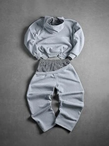 Manfinity Roghcode Men's Plus Size Letter Print Denim Zipper Front Hoodie And Sweatpants Casual Set - Multicolor - View 2