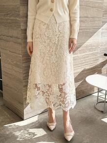 DAZY Hollow Lace Trim Slimming Women's Skirt - Beige - View 6