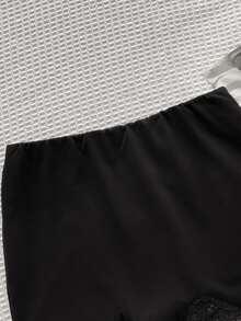 SHEIN Tween女孩童裝 春秋冬休閒優雅復古蕾絲拼接迷你貼身裙 - 黑色 - 查看 5