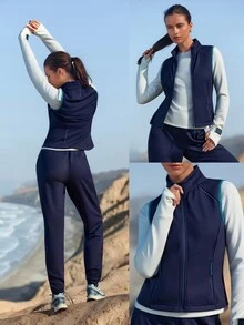 GLOWMODE Running Collection Winter Energy Fleece-Lined Winter Running Vest With Curved Side Panels, Zip Pockets & Reflective Details Outdoor Fall Winter Wear - Ink Blue - View 9