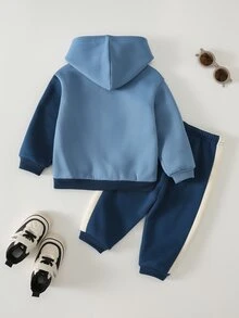 Cozy Pixies Young Boy Casual Comfortable Kids Daily Versatile Patchwork Colorblock Hoodie & Long Pants Set - Multicolor - View 2