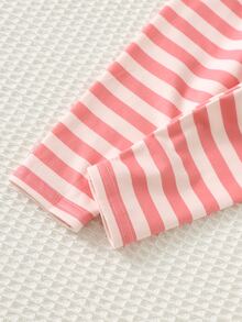 Cozy Pixies Baby Girl Casual Comfortable Daily Versatile Bear Pattern Pink Sweatshirt And Striped Long Pants Set - Pink - View 8