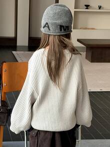 Dazy Kids Sweater Lengan Lentera untuk Pakaian Sehari-hari Kasual dengan Hiasan Rhinestone untuk Anak Perempuan Remaja - Light Grey - View 2