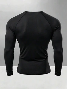 Men's Barbell Pattern Long Sleeve Top And Pants Casual Daily Sports Set - Black - View 2