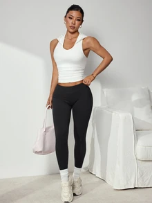 Solea Cove Women's White Sports Sweatshirt, Sleeveless V-Neck Sweatshirt, Suitable For Autumn, Winter, Spring, Summer, Yoga, Running, Gym, Commuting - White - View 6