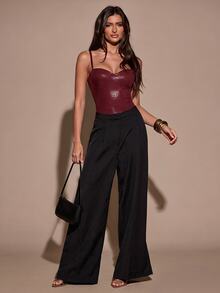 SHEIN BAE Women's Solid Color Casual Versatile Daily Wear Camisole Camisole - Burgundy - View 3