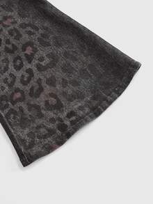 ROMWE Grunge Punk Y2K Light Leopard Print Flare Jeans For Women - Black - View 4