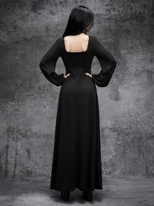 Cryptelle Women's Black Gothic Lace-Up Slit Long Dress Witch Halloween Outfit Autumn/Winter - Black - View 2