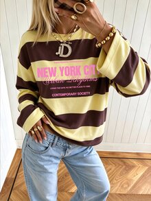 SuriyaCove 女款秋冬基礎條紋拼色拼接圓領長袖上衣，適合返校、旅行、街頭風與休閒日常穿著 - 彩色 - 查看 5