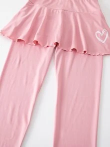 SHEIN 少女心形圖案休閒日常穿著緊身內搭褲 - 粉色 - 查看 7