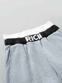 PAVTROS 男士街頭風熱銷 INS 運動風對比色雙腰帶 + RICH 字母印花設計 3D 弧形拼接 + 可調抽繩下擺 寬鬆休閒街頭風套裝 男友丈夫禮物 週年禮物 萬聖節禮物 灰色休閒長褲 - 彩色 - 查看 4