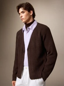 Calmiston New Autumn/Winter Style Wool Cardigan With Wide Shoulder Sleeves. Suitable For Outings, Formal Dinners, Parties, And Versatile Fashion Wear. - Brown - View 4