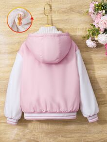 SHEIN 女童純色拉鍊外套，內層保暖，時尚卡通印花圖案，舒適百搭秋冬外套 - 藍色 - 查看 2