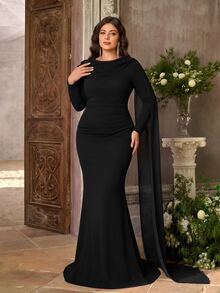 Aureia Elegant Luxurious Black Satin Patchwork Mesh, Handmade Bow Decor, Strapless Bubble A-Line Short Dress, Plus Size Ball Gown - Black - View 6