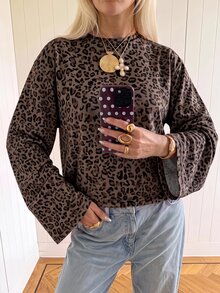SHEIN EZwear 女款豹紋印花休閒百搭日常穿著T恤 - 彩色 - 查看 3