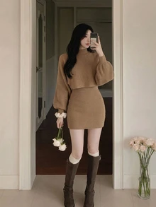 DAZY Women's Vintage Elegant Fashion Long Sleeve Sweater Dress Dinner Everyday Camel - Khaki - View 2