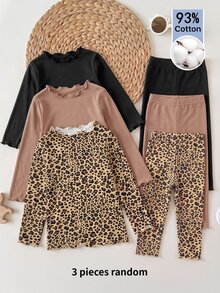 SHEIN 3件組女嬰純色與豹紋長袖休閒上衣 - 彩色 - 查看 1