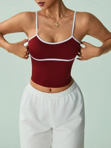 Sovereign Charm Women's Colorblock Slim Fit Versatile Everyday Camisole - Burgundy - View 3