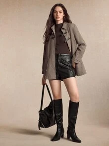 BizChic Áo khoác dáng dài nữ mùa thu/đông họa tiết răng sói với hàng khuy cài mắt cáo - Nhiều màu - Xem 4