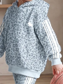 女嬰休閒極簡寬鬆連帽衛衣與鬆緊腰長褲套裝，適合秋冬 - 彩色 - 查看 5
