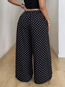 POPSWAY Plus Size Casual Street Retro Polka Dot Print Loose Wide Leg Pants - Elastic Waist Design Long Black Sweatpants Suitable For Autumn Long Pants Spring Long Pants Daily Wear Outings Home Wear - Multicolor - View 2