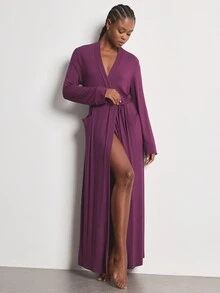 Ocili Leisure Comfortable Smooth Rayon Long Robe Sleepwear Extra Long Women's Loungewear ChicAutumn AutumnSlumber - Purple - View 6