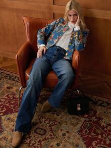 Écloséra French Vintage Palace Rose Jacquard Short Jacket - Royal Blue - View 3