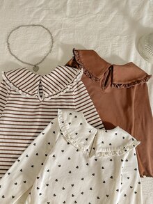 SHEIN 3件組女嬰彼得潘領長袖上衣（愛心、素色與條紋設計） - 彩色 - 查看 8
