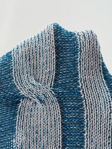Bohemela Vintage Mixed Wool Off-Shoulder Loose Cable Knit Pullover - Blue and White - View 8
