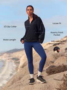 GLOWMODE Áo chui đầu nửa khóa Running Collection Cozy Season Glow với mảng bóng, gấu rút dây và túi trước, đồ tập chạy bộ ngoài trời mùa thu đông - màu đen - Xem 2