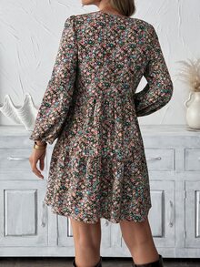 Easowa 女款休閒鄉村風波希米亞碎花長袖洋裝 秋季野花冬季黑色花卉針織衫 野餐日常穿搭 - 綠色 - 查看 4