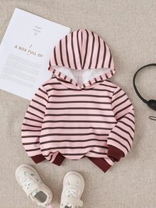 SHEIN Baby Girl 1pc Contrast Striped Print Hooded Sweatshirt - Multicolor - View 4