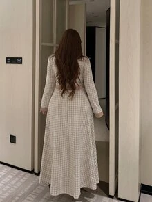 Vibekara Plus Size Women's Casual Elegant French Style Knit Long Sleeve Dress, Autumn Fall - Multicolor - View 2