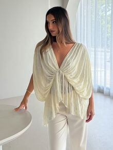 Aloruh Women's Sweet Pleated Lace Asymmetrical Hem Top - Apricot - View 7