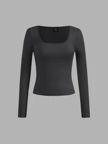 SHEIN EZwear 女款素色方領長袖休閒百搭T恤（3件組） - 彩色 - 查看 10