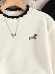 SHEIN 青少年女孩拼色長袖毛衣與長褲套裝 - 黑與白 - 查看 3