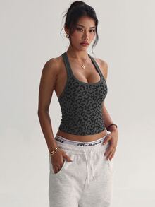 StreetHx 女款無縫豹紋瑜伽運動內衣，無鋼圈健身運動休閒上衣，交叉式運動背心，跑步內衣健身房棕色夏季款 - 深灰色 - 查看 5