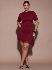 SHEIN BAE CURVE 大尺碼時尚青春款，實用百搭，適合休閒通勤、工作、萬聖節等多種場合 - 酒紅色 - 查看 5