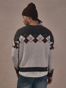 Musero Oversized Drop Shoulder Intarsia KnIt Brushed Sweater Autum Winter Christmas Essentials - Multicolor - View 4