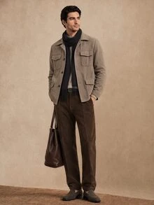 Core Aspect Jaket Wol Kasual Serbaguna Warna Polos untuk Pria - Khaki - View 4