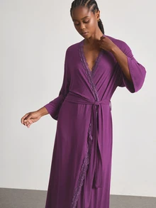 Ocili Modal Comfortable Lace Women's Loungewear Robe - Purple - View 6