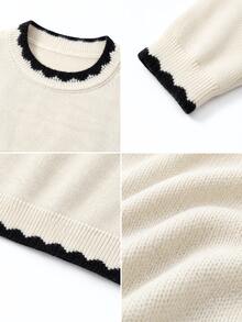 SHEIN 青少年女孩拼色長袖毛衣與長褲套裝 - 黑與白 - 查看 5