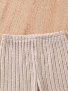 SHEIN Young Girl Applique Embroidery Round Neck T-Shirt And Pants Set - Beige - View 4