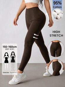 SHEIN PETITE Women's Legging, Summer Party Gym Workout Night - Brown - View 3