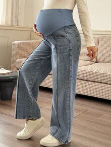 DAZY Distressed Washed Straight Leg Casual Everyday Korean Style Autumn/Winter Maternity Jeans - Blue - View 8