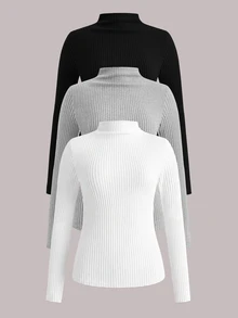 SHEIN CURVE+ 3 قطع تي شيرت مقاس كبير - أخضر عسكري - مشاهدة 12