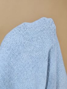 Poéselle 女款時尚休閒法式優雅圓領長袖針織衫，適合秋季，舒適日常，適合白天下午茶，深灰色 - 藍色 - 查看 8