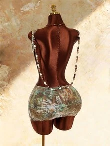 Amplova Women's Cowl Neck Beaded Backless Sheer Swimsuit Cover-Up, Versatile Multi-Color Retro Sexy Avant-Garde Style - Multicolor - View 11